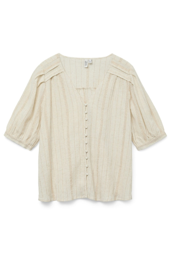 VMDAHLIA S/S V-NECK SHIRT WVN BTQ 10329115 Pumice Stone/Gold